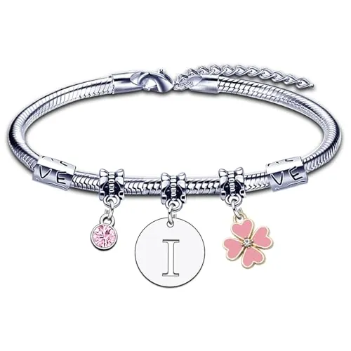 KJKJKJ Regalo Pulsera,Plateado de 26 letras Pulsera Colgante, A - Z Pulsera hija madre hermana Amiga Cumpleaños Navidad graduación Regalo (I)