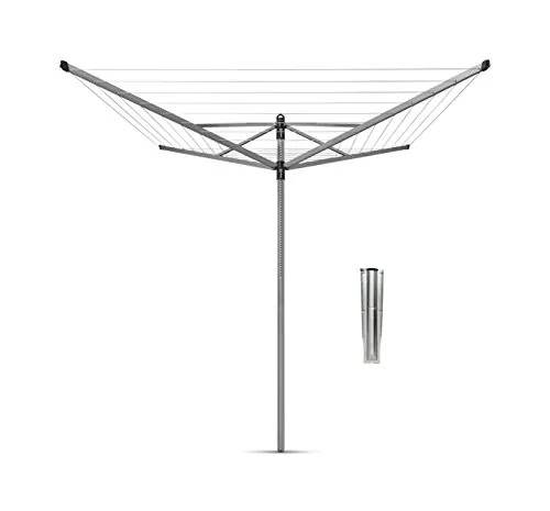 Brabantia - Tendedero Rotary Lift-O-Matic - con Soporte para jardín - Ajustarlo fácilmente a tu Altura - Cuerdas resisitentes a los Rayos UV - Antideslizantes - Metallic Gris - 40m