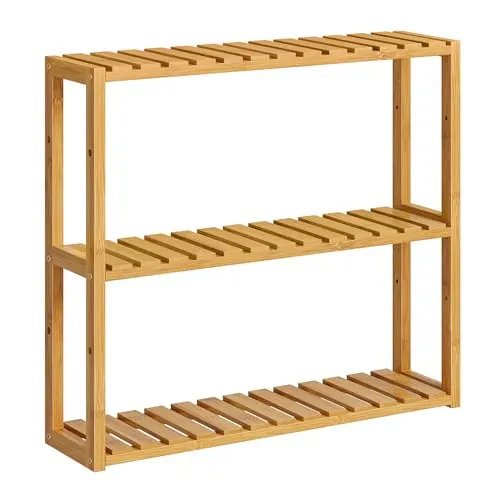 SONGMICS Estante Baño, Estantería Baño, Estante Pared de 3 Niveles para Plantas Ajustables, Montado en la Pared o de Pie, en Sala de Estar, Balcón, Cocina, 15 x 60 x 54 cm, Natural BCB13Y