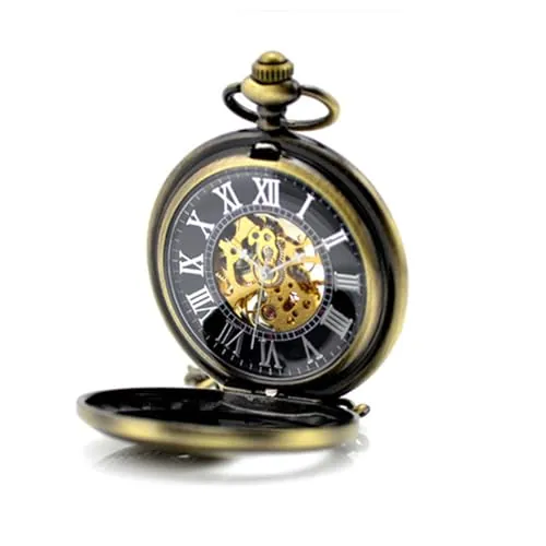 Stayoung Steampunk Antiguo Bronce Números Romanos Cuerda Manual Reloj de Bolsillo Mecánico Colgante Cadena Phoenix Pájaro de Fuego