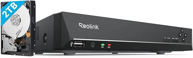 Reolink 4K PoE NVR 8 Canales Sistema de Cámara Vigilancia IP con 2TB HDD Hogar Grabador de Video Red Soporte 16MP/12MP/8MP/5MP /4MP HD para Grabación de Vigilancia 24/7, RLN8-410