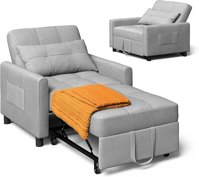 Xbro Sofá Cama Convertible Sofá Cama Plegable 3 en 1 con función de Cama, sofá Cama Ajustable con cojín y Saco, sillón con función de Dormir para apartamento pequeño (Gris Claro)