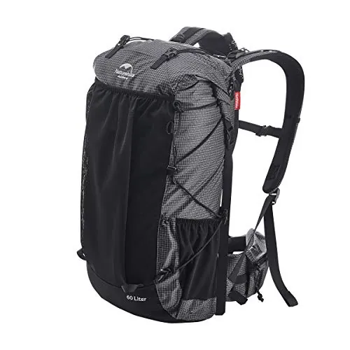 Naturehike Rock 60+5L Mochila de senderismo con armazón interno para camping al aire libre mochila de viaje (Negro 60+5L)