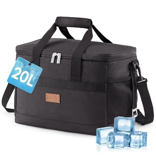 Lifewit Nevera Portatil 20L, Bolso Neveras Isotermica para Hombre, Grande Bolsas Termica porta Alimentos, Cooler Bag Tela Plegable para Playa, Camping, Viaje, Trabajo, Picnic, Negro
