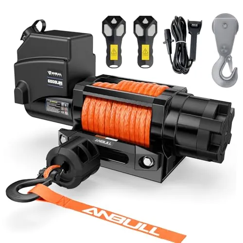 Anbull Cabrestante Eléctrico 12V 6000 LBS/2,7T IP68 Cuerda sintética 16,8m