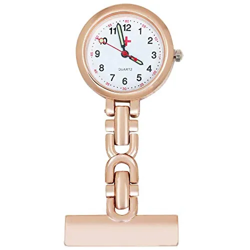 Reloj de Bolsillo de Enfermera de Metal con Broche - Tono Oro Rosa
