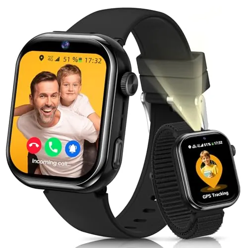 Velmood 4G Reloj Inteligente Niña, Smartwatch Niña con GPS y Llamadas, Videollamadas, Chat de Voz, SOS, Modo Escuela, Doble Cámara, Linterna, Podómetro, Sueño, Despertador IP68 para Niñas Niños Negro