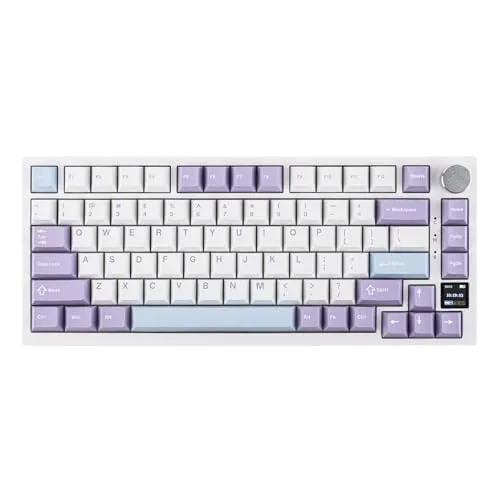 EPOMAKER Ajazz AK820 Pro 75% Gasket Teclado Mecánico Inalámbrico/Bluetooth/USB-C, Iluminación RGB, con TFT Pantalla y Foam insonorizantes para Mac/Win/PC (White Purple, Ajazz Flying Fish Switch)
