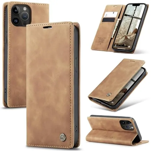 Azororo Funda para iPhone 13 Pro 5G PU Cuero Premium, Tapa Libro Estuche Flip Case, Tarjetas/Billetera, Soporte Plegable y Cierre Magnético Carcasa para iPhone 13 Pro -Marrón