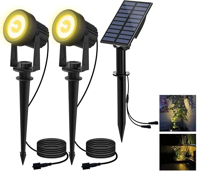 T-SUN Foco Solar Exterior 2 en 1 Luces Jardin 3000K Luz Super Brillante Iluminación, Impermeable IP65 Lámpara Solar para Camino/Césped