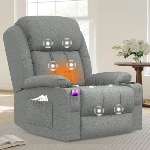 BareTay Sillón Relax Reclinable 150°,္ODO personnes, Sillón de Masaje con Calefacción Lumbar, Reposapiés Extensible, Doble Puerto USB+Tipo C, 2 Portavasos, 4 Bolsas de Almacenamiento