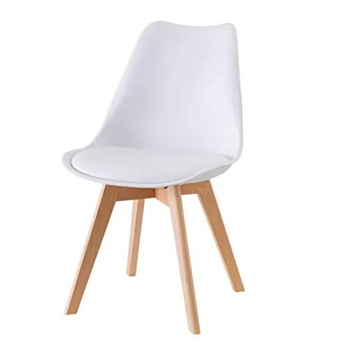 Baroni Home Silla de Comedor o de Trabajo con Patas de Madera, Silla Ergonómica con Cojín Integrado, 50X48X82 cm (Blanco, 1)