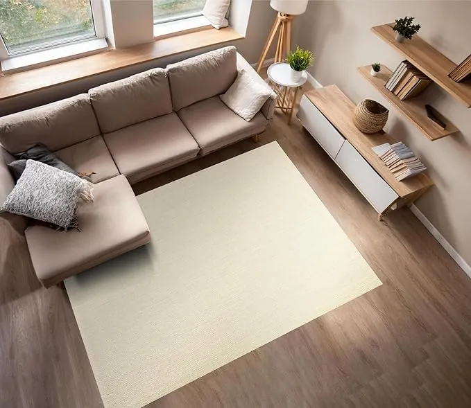 STORESBASIC Alfombra Vinilica Antideslizante, Lavable y Resistente a Manchas, Tejido Trenzado y Sin Pelo, Alfombra de Vinilo Interiores y Exteriores, Crudo 200x400