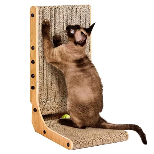 EHEYCIGA Rascador Gatos Cartón L 48cm Mediano-Rascador Vertical Pared Esquina | Alfombra Rascadora Cartón Ondulado, Cama Juguete Cascabel & Protector Sofá Muebles