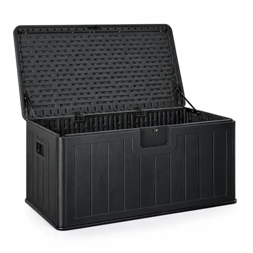 Baúl exterior almacenaje de resina impermeable multiusos 410L | Arcón de jardín resistente a la intemperie | Almacenamiento de cojines, herramientas o juguetes | Cofre organizador con tapa y asas