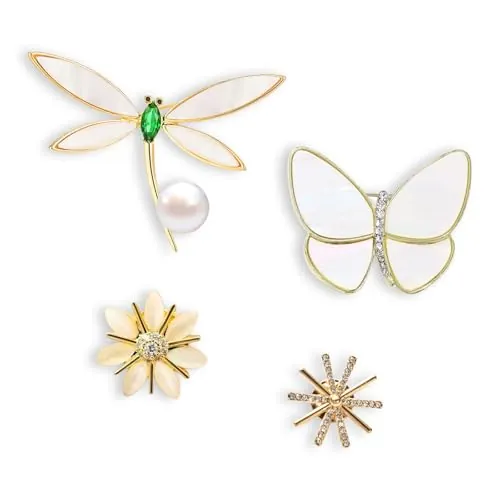 SAIIURV 4 Piezas Broches para Ropa Mujer, Vestidos de Fiesta Botones de Broche de Camisa Vintage Boutonniere, Pines de Botón Seguridad Decorativos Accesorios de Ropa para Boda Fiesta Vestido de Baile