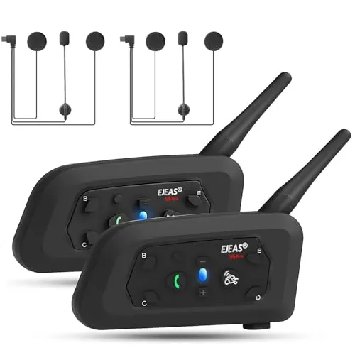 EJEAS V6 Pro+ Intercomunicador Casco Moto Mejorado, Sistema de Comunicación de Intercom de Casco de Motocicleta Bluetooth 5.1, Interfaz Tipo C, Puede Conectarse al Mango EUC (Excluyendo) (2 Paquete)