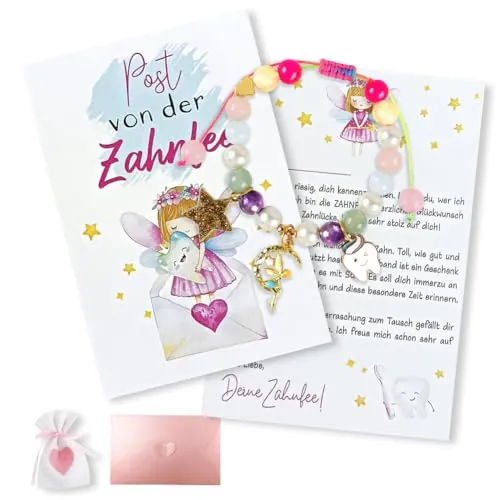 YUPDFGB Regalo de Hada de Los Dientes para Niños, Pulsera del hada de los dientes de la suerte con tarjeta postal de hada de los dientes,Regalo Original para niño y niña.