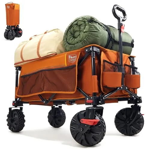 TIMBER RIDGE Carro Playa Ruedas Grandes, Carrito Plegable Transporte para Jardín Playa Campaña Compra al Aire Libre, Carreta con Bolsa de Cubierta Mango Ajustable hasta 100kg