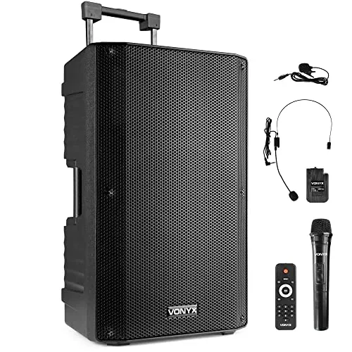 Vonyx VSA700-BP Altavoz PA 15" con Micro Diadema UHF