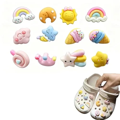 SRLWMYI Juego de 12 piezas de charms de zapatos con purpurina, para de PVC, compatible con zuecos, sandalias, para niños, niñas, mujeres, juego de conectores para decoración individual de
