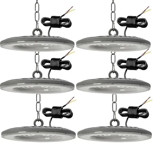 treoir 100W UFO LED Lámpara Alta Bahía, 12000LM Naves Industriales 6500K Blanco Frío Campana LED Industrial,IP65 Impermeable Focos Led Interior UFO Foco Led Industrial para Fábrica Garaje(6pcs)