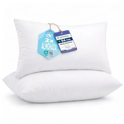 Juego de 2 Cojines para Cama de 50 x 80 cm, hipoalergénicos, antiácaros, Relleno Suave con Funda de Almohada de algodón y poliéster. Almohada extraíble y Lavable para casa o Hotel