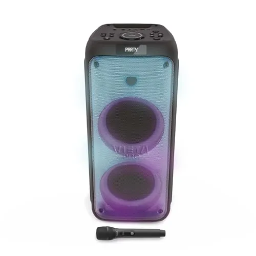 Vieta Pro Altavoz con Auracast y Luces LED RGB, Potencia 150W, Bluetooth 5.3, Micrófono Inalámbrico, Reproduce Desde USB o microSD - Party 110