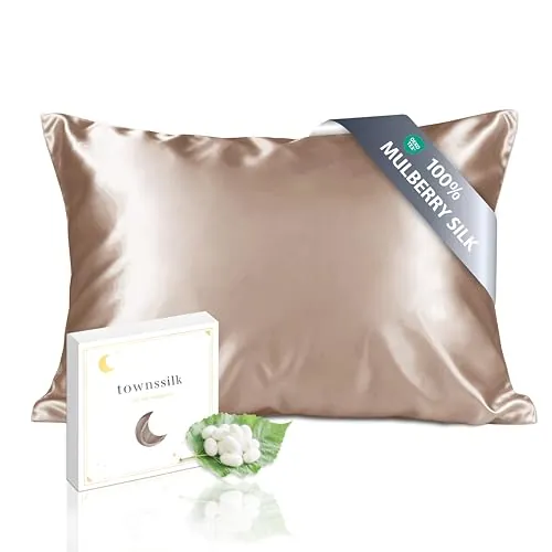 Townssilk Doble Cara 100% 19 mm Funda de Almohada de Seda Pura de moras para la Salud del Cabello y la Piel 1 Pieza de 50x80cm Funda de Almohada con Cremallera Oculta Lightbronze
