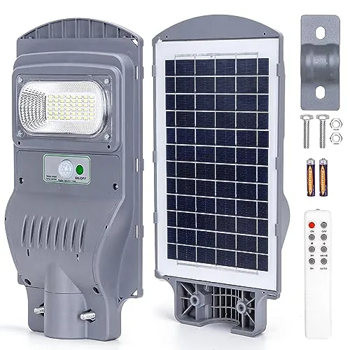 Aigostar - Farola solar exterior con sensor de movimiento, mando a distancia, 50W luz blanca. Foco solar LED para exterior con temporizador, impermeable protección IP65. No incluye soporte.