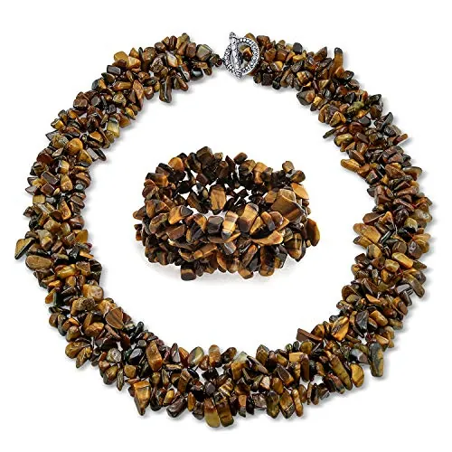 Bling Jewelry Collar Llamativo Con Tiras De Piedras De Ojo De Tigre Marron Para Mujer Set 18 Pulgadas