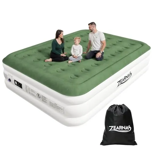 Zearna Colchón Hinchable Matrimonio Colchón Inflable 2 Plazas 203x152x46cm con Bomba Eléctrica Autoinflable Incorporada Tan Solo 3 Minutos para Invitados Uso Doméstico y Camping