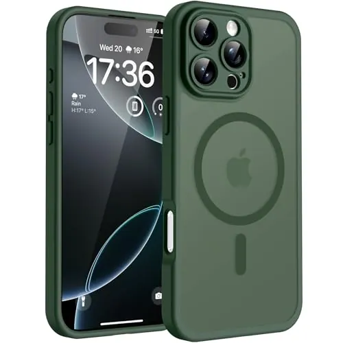 TOCOL Funda para iPhone 16 Pro, Funda Magnética para iPhone 16 Pro 6,3 Pulgadas [Protección Lente Cámara] [Protección Militar] Translúcida Mate Trasera, Verde Alpino