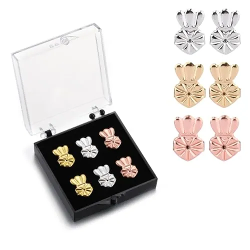 3 Pares de elevadores de pendientes hipoalergénicos para lóbulos caídos. Ajustables, levantan tus aretes con tuercas elevadoras mágicas y seguras.