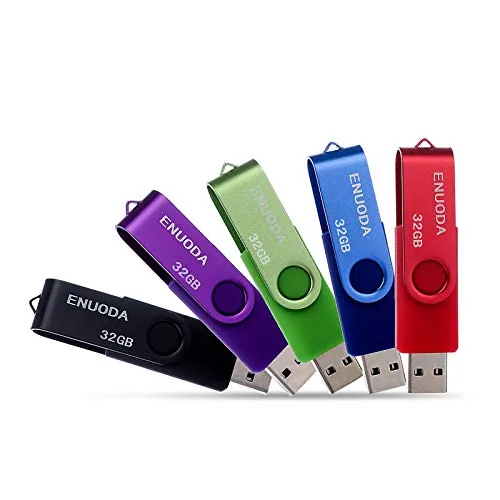 ENUODA Memorias USB 32GB 5 Piezas Pendrive USB 2.0 Stick Flash Drive Pivote Giratoria Plegable Diseño (5 Colores Mezclados: Azul Negro Rojo Verde Violeta)