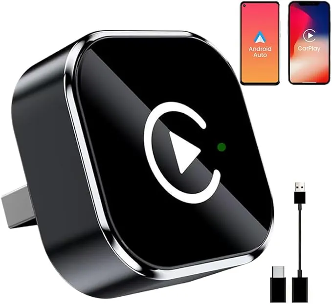 2 en 1 Adaptador CarPlay Inalámbrico, CarPlay Cableado a Inalámbrico Sin Esfuerzo, para Coches con CarPlay, para iPhone iOS 10+ & Android Auto, Compacto y Estable Bluetooth Car Play Wireless Adapter