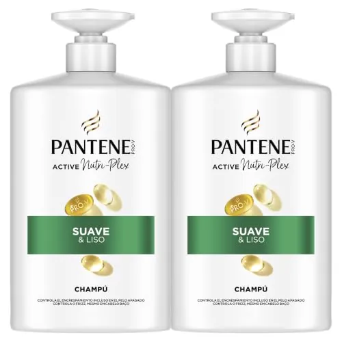 Pantene Pro-V Suave y Liso Champú Sin Siliconas para Pelo Encrespado, 2x1L | Con Dispensador, Limpieza Delicada, Refuerza los Enlaces Capilares