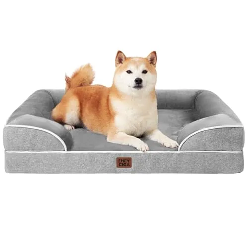 EHEYCIGA Cama Perro Grande 91x68x16cm, Colchon Perro Grandes Impermeable Lavable con Espuma Viscoelástica, Sofá Perro Desmontable, Gris