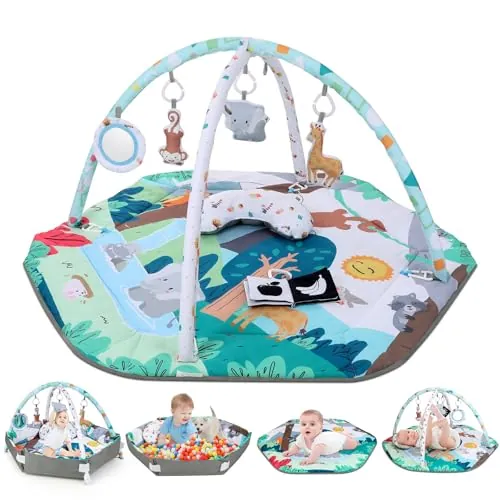 Lilian&Gema Gimnasio Bebe,Manta Juegos Bebe con 6 juguetes sensoriales