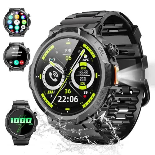 Soudorv Reloj Inteligente Hombre con Linterna, Militar Smartwatch 1000mAh
