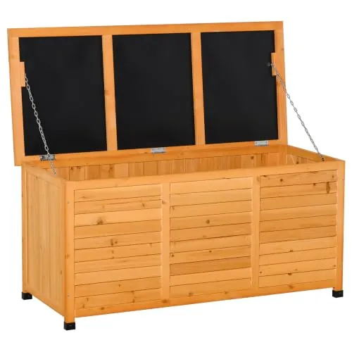 Outsunny Baúl de Almacenaje Exterior 284L de Madera 127x56x60 cm Natural