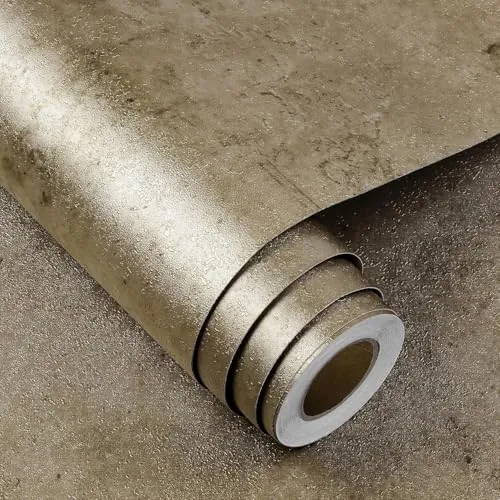 FunStick 40CM×6M Papel Pintado Autoadhesivo Hormigón Marrón Papel Pintado Pared Dormitorio Baño Efecto Cemento Industrial Revestimiento Encimera Cocina Vinilo Adhesivo Pared Hormigón Marrón Metálico