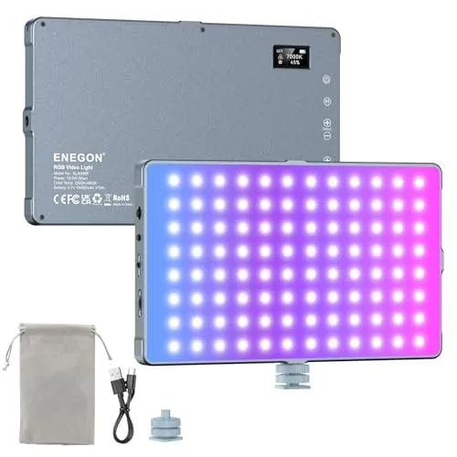 ENEGON Luz de Video LED RGB de 10000mAh – 276 Lentes LED con Pantalla OLED, 18.5W Máx, CCT 2500–9900K, CRI 96+, 21 Modos de Escena – para fotografía, Youtube, TikTok y videoconferencias