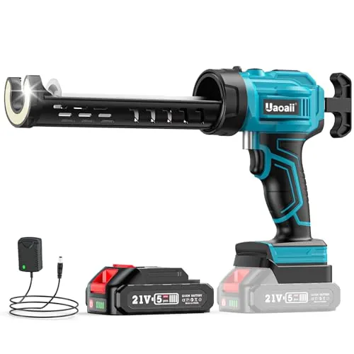 Uaoaii Pistola de Silicona de 18V, Velocidad Ajustable, Pistola de Silicona Inalámbrica con 1 Batería de 2.0Ah y Cargador, Ideal para Sellar, Rellenar, con Mecanismo Anti-Goteo