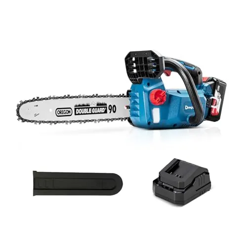 DongCheng Motosierra bateria 20V, Brushless 900W, 25cm de corte, 1×4Ah | Potencia 25cc, hasta 80 cortes en madera 10×10cm, 12m/s, tensor sin herramientas, lubricación auto, 30cm espada