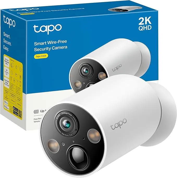 Tapo [2024 Nuevo] C425 - Cámara Wi-Fi de Batería para Exterior/Interior, 2K QHD, 10000mAh, IA Mejorada, Visión Nocturna a Color, Base Magnética, No Requiere Hub, Compatible con Panel Solar