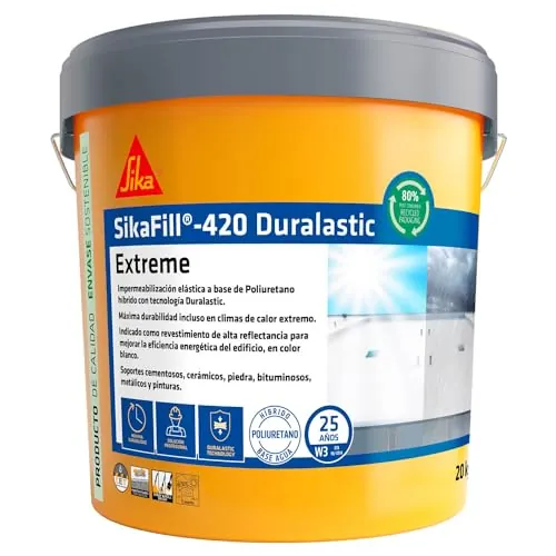 SIKA - Membrana líquida impermeabilizante - SikaFill 420 Extreme - Blanco - Para cubiertas nuevas como en rehabilitaciones - Listo para su uso - Permeable al vapor de agua - 20 kg