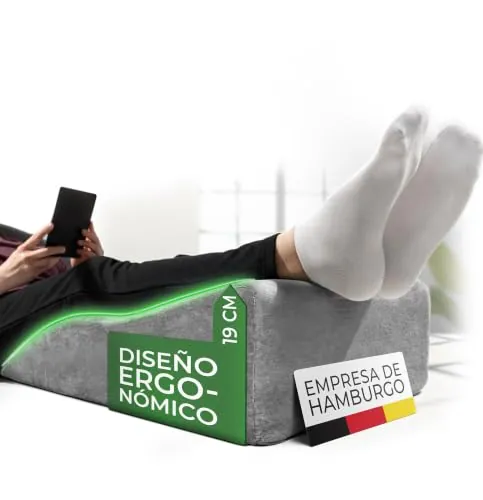 Well B4 Almohada para piernas hinchadas con Varices PLANO - Cojin reposapiernas, dolor de espalda y rodillas, cuña para piernas pesadas, mejora la circulación, ergonomico, transpirable lavable