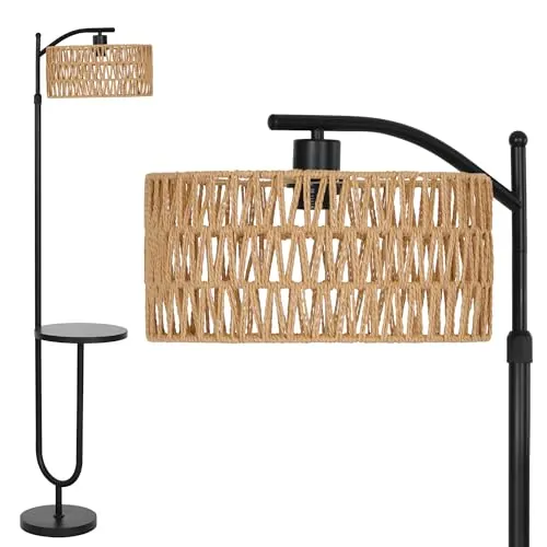 LuminexDesigns Lámpara de Pie Boho de Ratán con Estantes WOVI MF24