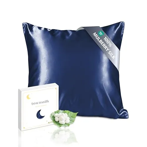 townssilk Doble Cara 100% 19 mm Funda de Almohada de Seda Pura de moras para la Salud del Cabello y la Piel Funda, de Almohada con Cremallera Oculta, 1 Pieza,40x40cm Navyblue